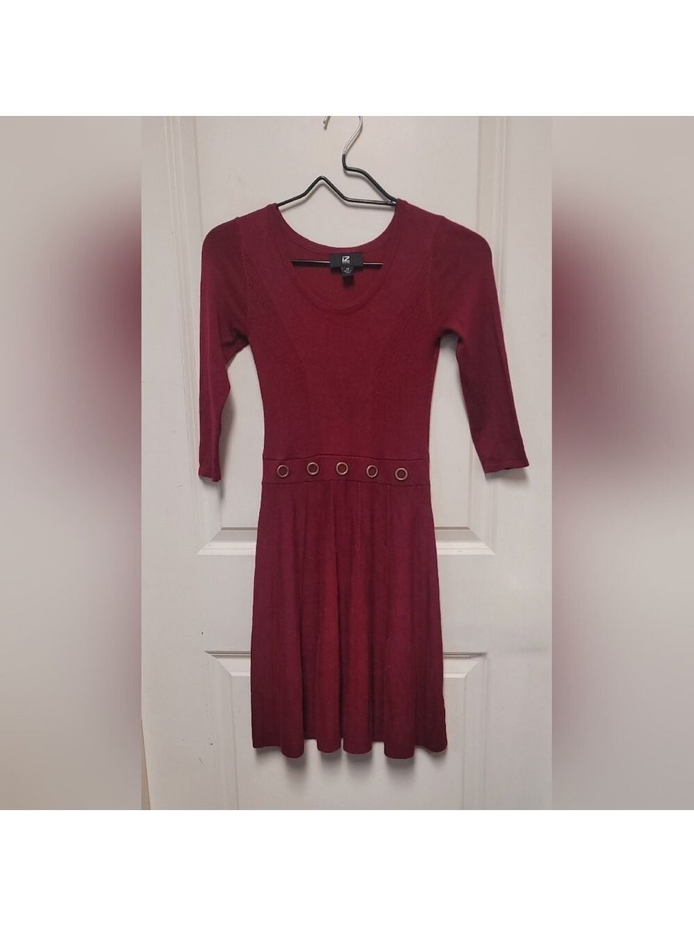 Iz Byer Burgundy Long Sleeve Sweater Dress with Grommet Detail
